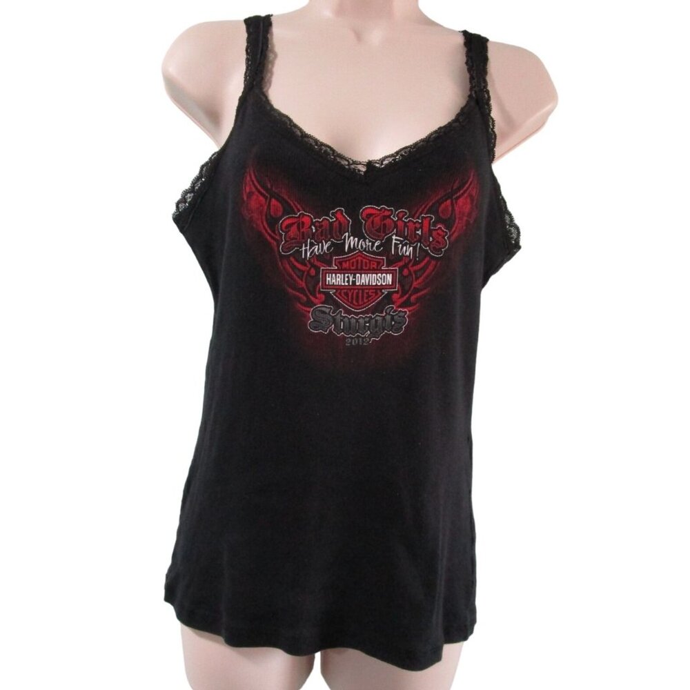 Harley Davidson Bad Girls Have More Fun Sturgis 2012 Tank Top Lace Trim Lg GUC